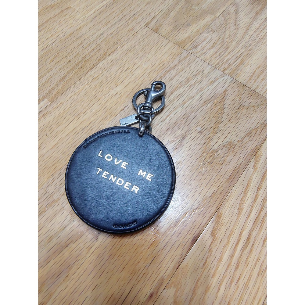 Coach Elvis Presley Love Me Tender Leather Bag Charm Keychain Black Gold Rare - Picture 4 of 7